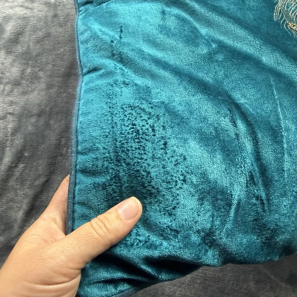 Pier 1 Decorative Throw Pillow Teal Blue Peacock Embroidered Beaded Glam